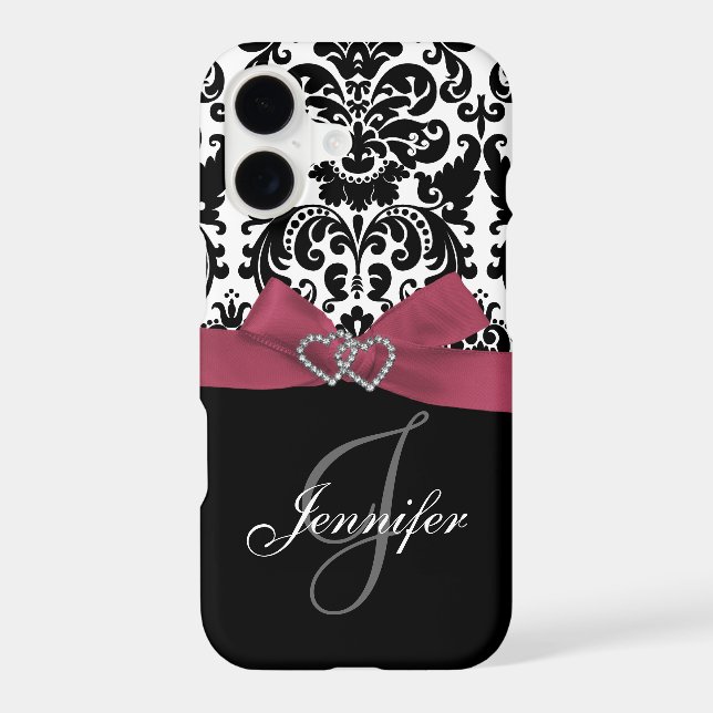 Personalised Pink, Black Ornate Damask Pattern (Back)