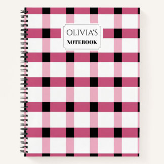 Personalised Pink & Black Plaid Spiral Notebook