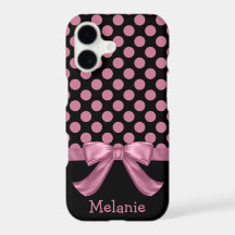 Personalised Pink Black Polka Dot Ribbon Bow