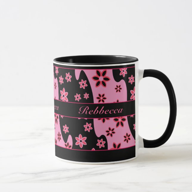 Personalised pink black  red floral pattern mug (Right)