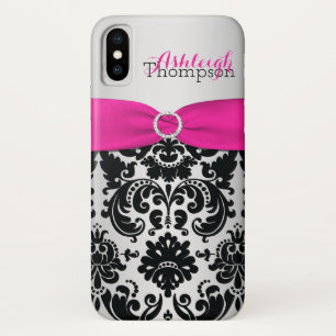 Personalised Pink, Black, Silver Damask iPhone X iPhone X Case