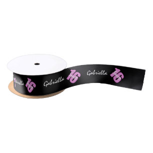 Personalised Pink & Black Sweet 16 Birthday Ribbon Satin Ribbon