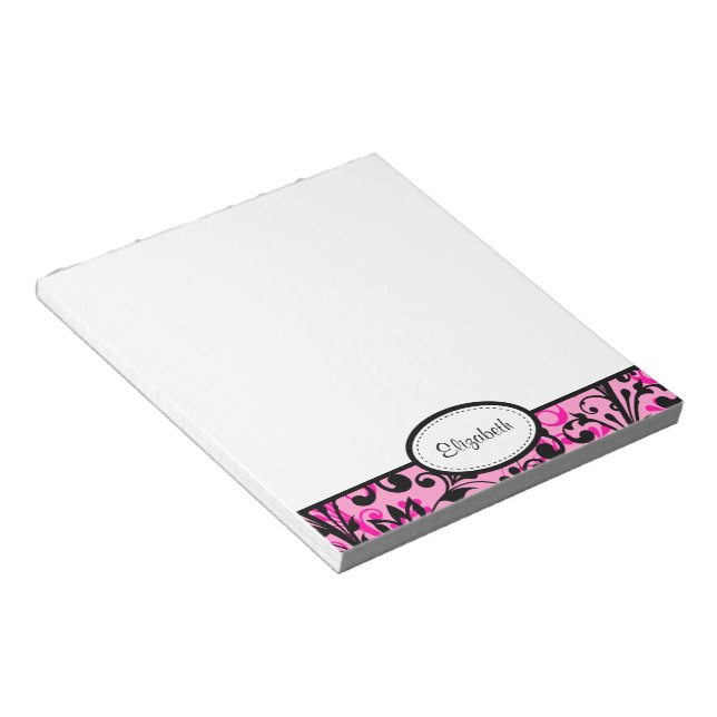 Personalised Pink, Black, White Floral Notepad (Angled)