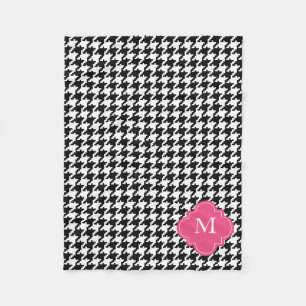 Personalised Pink Black White Houndstooth Pattern Fleece Blanket
