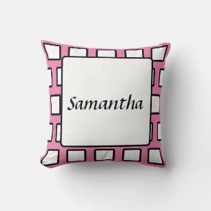 Personalised Pink Black White Retro Colour Block Cushion