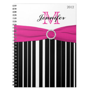 Personalised Pink Black White Striped Notebook