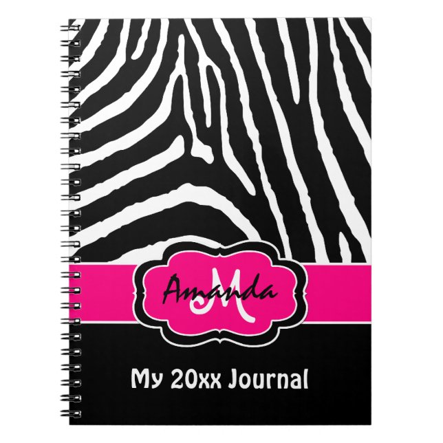 Personalised Pink Black White Zebra Stripe Journal (Front)