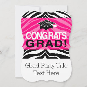 Personalised Pink Black Zebra Graduation Party Invitation