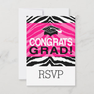 Personalised Pink Black Zebra Graduation Party Invitation