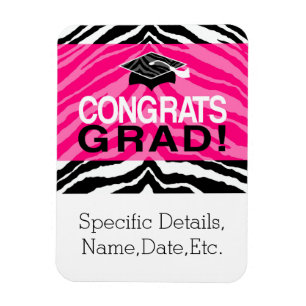 Personalised Pink Black Zebra Graduation Party Magnet
