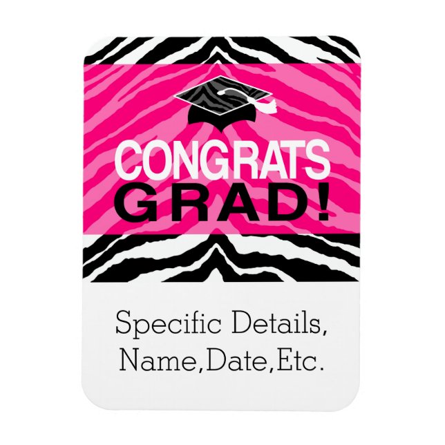 Personalised Pink Black Zebra Graduation Party Magnet (Vertical)