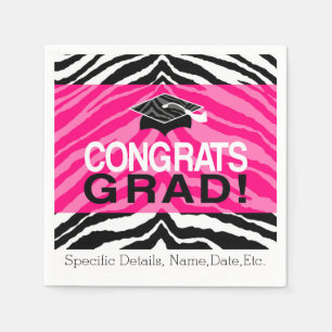Personalised Pink Black Zebra Graduation Party Napkin