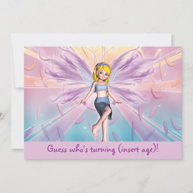 Personalised pink blonde fairy birthday invitation (Front)