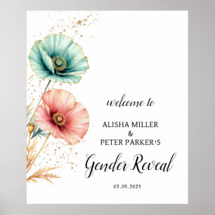 Personalised Pink Blue Floral Baby Shower Welcome Poster