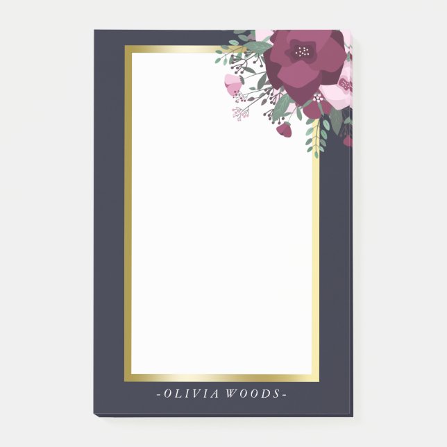 Personalised Pink & Blue Floral Post-it Notes (Front)