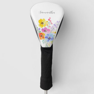 Personalised Pink Blue Floral Watercolor Golf Head Cover