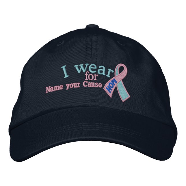 Personalised Pink Blue Hope Cancer Ribbon Text Embroidered Hat (Front)