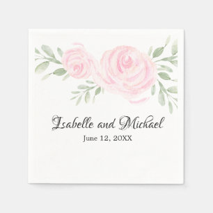 Personalised Pink Blush Watercolor Roses Wedding Napkin