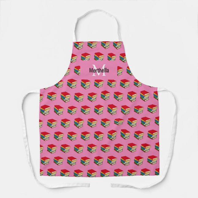 Personalised Pink BOOKS Apron (Front)