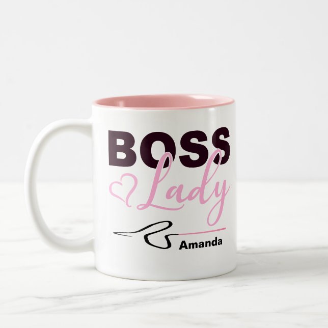 Personalised Pink Boss Lady Whip Two-Tone Coffee Mug (Left)