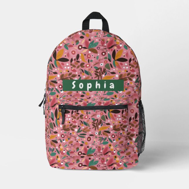 Personalised Pink Botanical Backpack for Girls (Front)