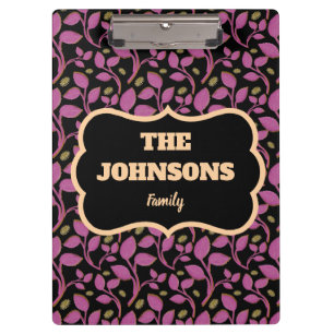Personalised Pink Botanical Family name design Clipboard