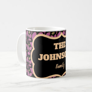Personalised Pink Botanical Family name design Coffee Mug