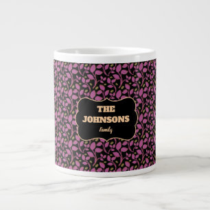 Personalised Pink Botanical Family name design Large Coffee Mug