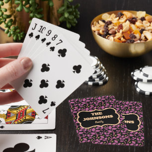 Personalised Pink Botanical Family name design Playing Cards