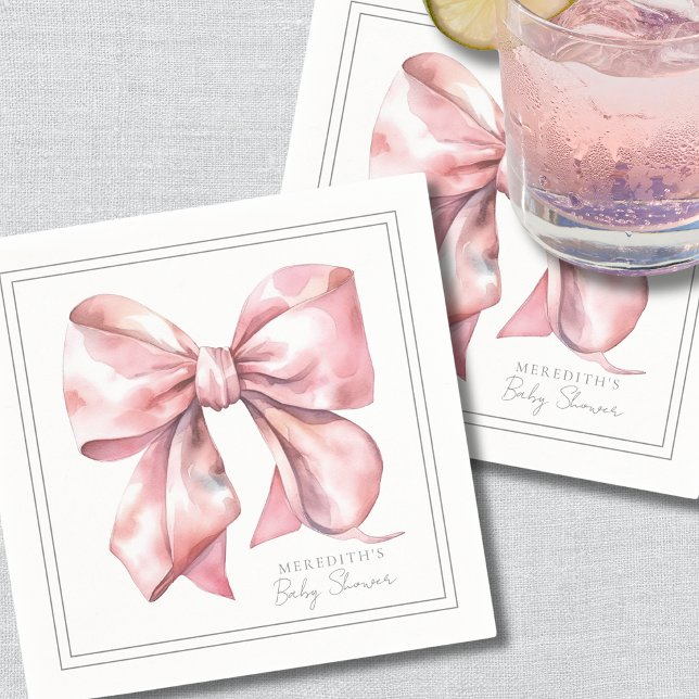 Personalised Pink Bow Baby Shower Napkin (Pink Bow Baby Shower Napkins)