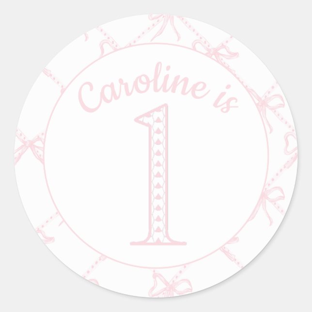 Personalised Pink Bow Birthday  Classic Round Sticker (Front)