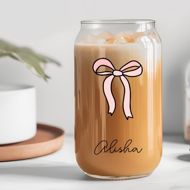 Personalised Pink Bow Bridal Shower Party Favour Can Glass (Personalized Pink Bow Bridal Shower Party Favor Can Glass
)