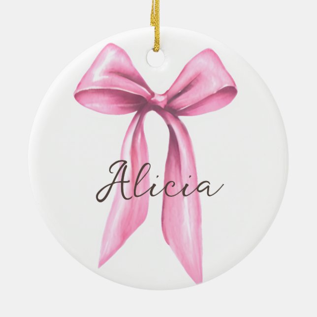 Personalised Pink Bow Ceramic Tree Decoration (Back)