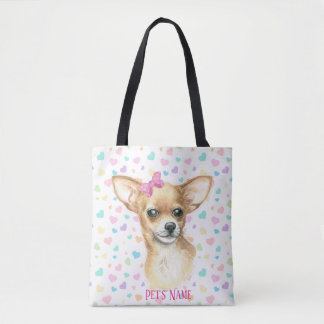 Personalised Pink Bow Chihuahua Tote Bag