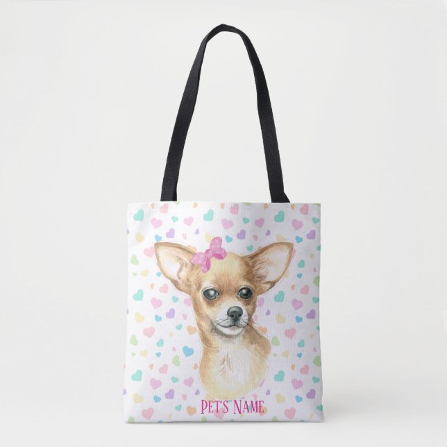Personalised Pink Bow Chihuahua  Tote Bag (Front)