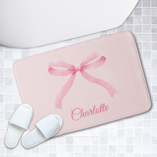 Personalised Pink Bow Coquette Girly Bathmat