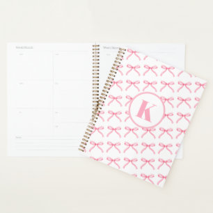 Personalised Pink Bow Coquette Monogrammed Preppy Planner