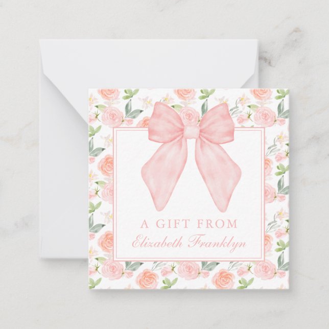 Personalised Pink Bow Floral Girls Gift Enclosure Card (Front)