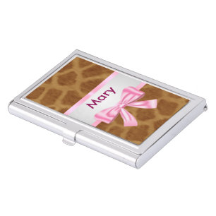 Personalised Pink Bow Giraffe Business Card Holder