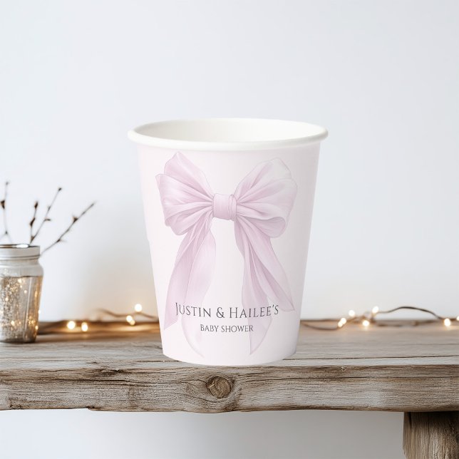 Personalised Pink Bow Girl Coquette Baby Shower Paper Cups (Creator Uploaded)