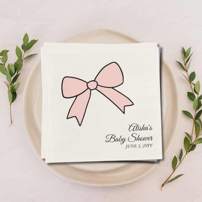 Personalised Pink Bow Girly Baby Shower Napkins (Personalized Pink Bow Girly Baby Shower Napkins)