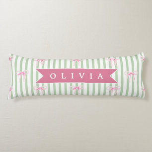 Personalised Pink Bow Green Stripe Coquette Preppy Body Cushion