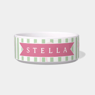 Personalised Pink Bow Green Stripe Coquette Preppy Bowl