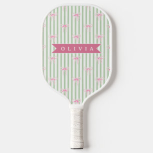 Personalised Pink Bow Green Stripe Coquette Preppy Pickleball Paddle