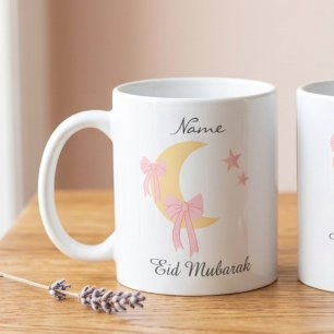 Personalised Pink Bow Moon Eid Coffee Mug