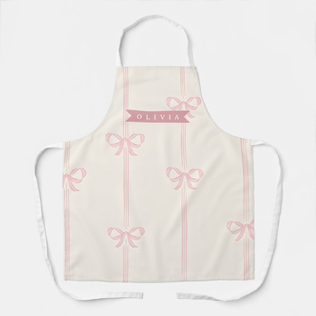 Personalised Pink Bow Name Gift Elegant Coquett Apron (Front)