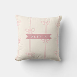 Personalised Pink Bow Name Gift Elegant Coquett Cushion