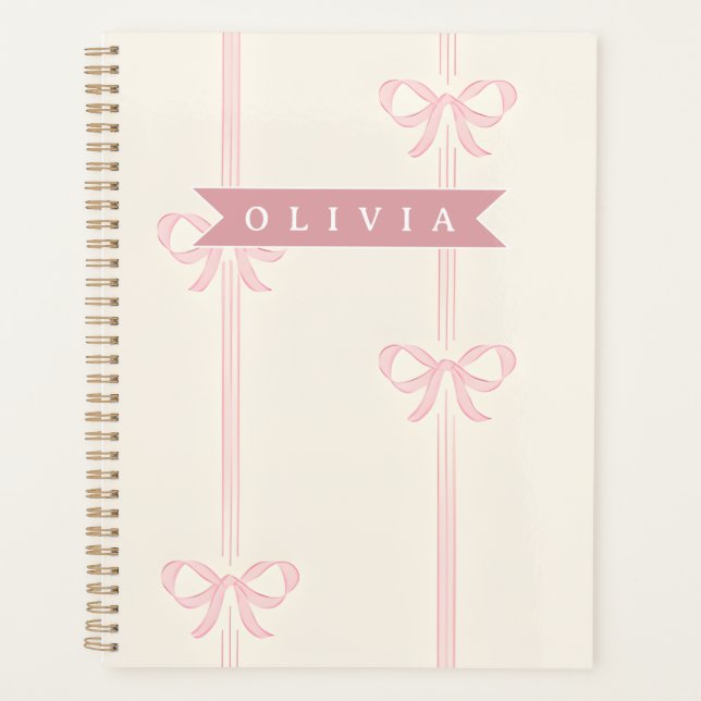 Personalised Pink Bow Name Gift Elegant Coquett Planner (Front)