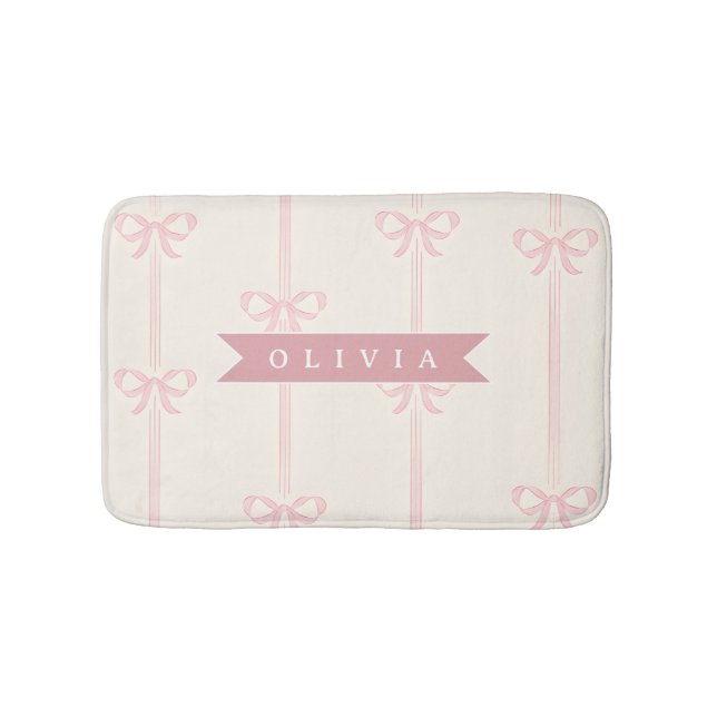 Personalised Pink Bow Name Gift Elegant Coquette Bath Mat (Front)