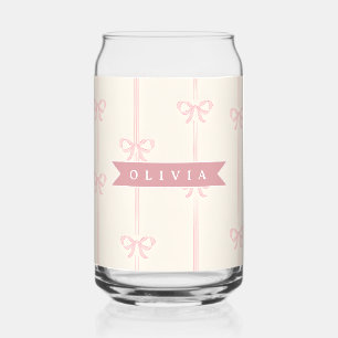 Personalised Pink Bow Name Gift Elegant Coquette Can Glass